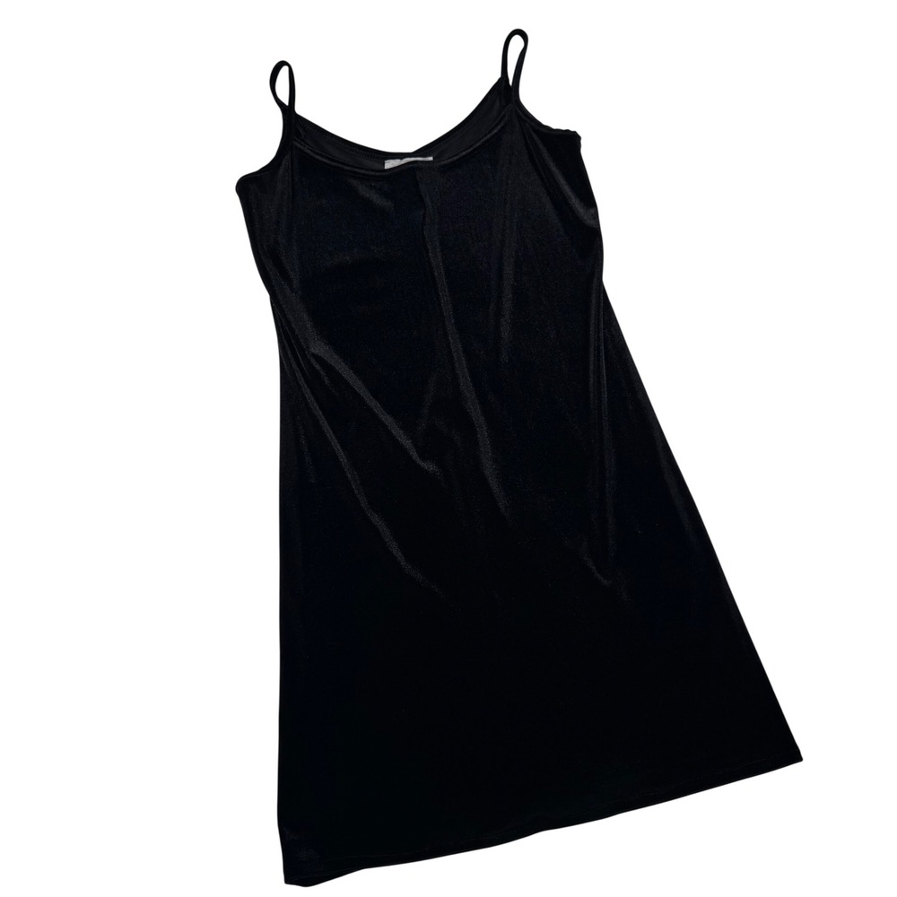 Vintage Jump Apparel Co Black Velvet Mini Dress Spaghetti Strap 90s Style 3/4